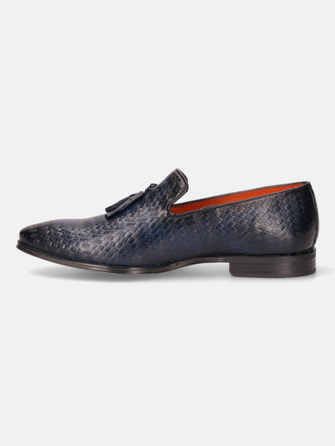 A blue Men's bugatti Tassel Loafers featuring a round toe plain toe, stacked heel. Made from premium genuine leather with a durable high quality synthetic outsole, this slip-on design offers both style and comfort.