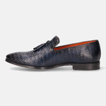 A blue Men's bugatti Tassel Loafers featuring a round toe plain toe, stacked heel. Made from premium genuine leather with a durable high quality synthetic outsole, this slip-on design offers both style and comfort.
