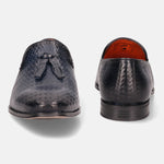 A blue Men's bugatti Tassel Loafers featuring a round toe plain toe, stacked heel. Made from premium genuine leather with a durable high quality synthetic outsole, this slip-on design offers both style and comfort.