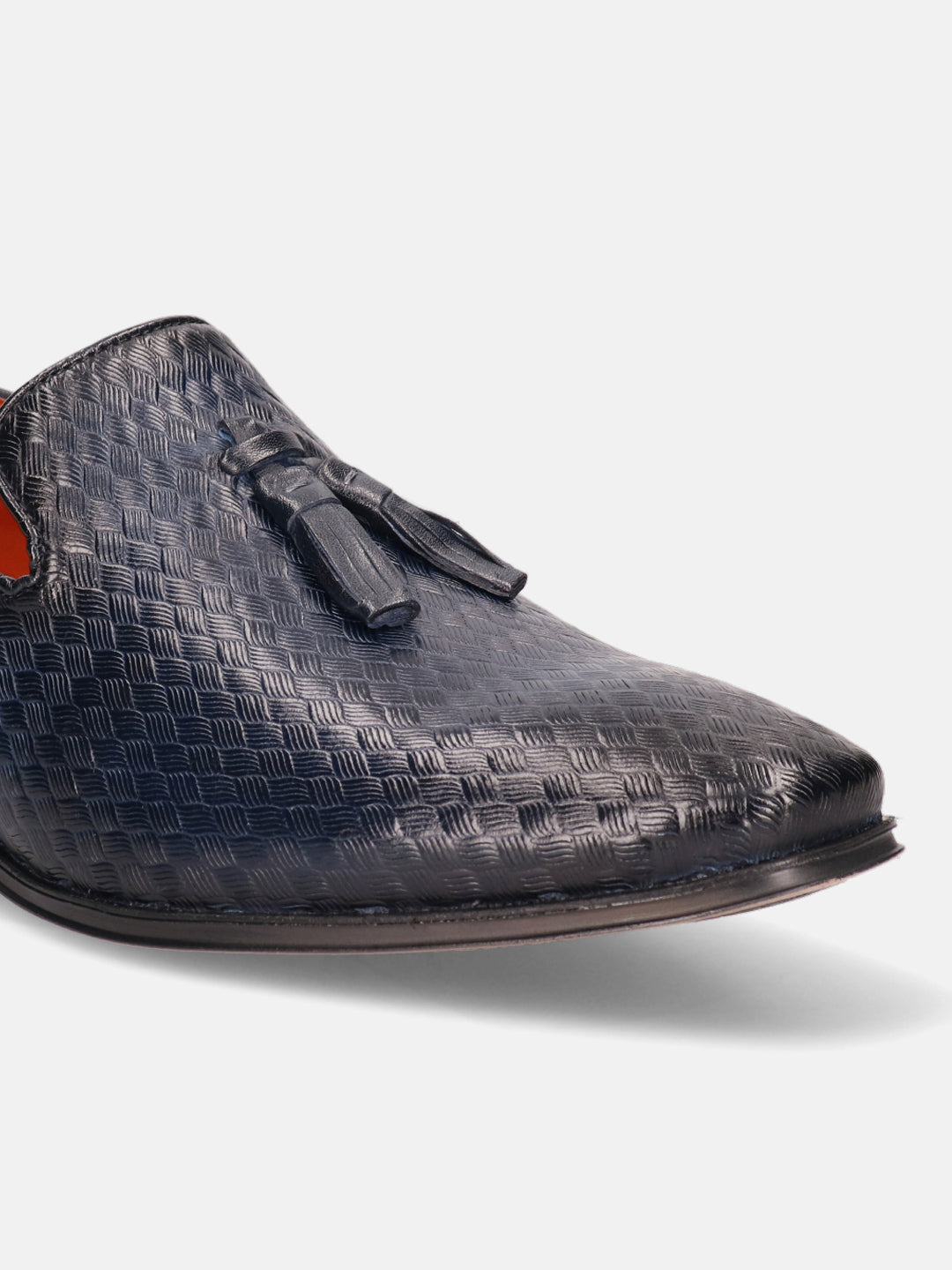 A blue Men's bugatti Tassel Loafers featuring a round toe plain toe, stacked heel. Made from premium genuine leather with a durable high quality synthetic outsole, this slip-on design offers both style and comfort.