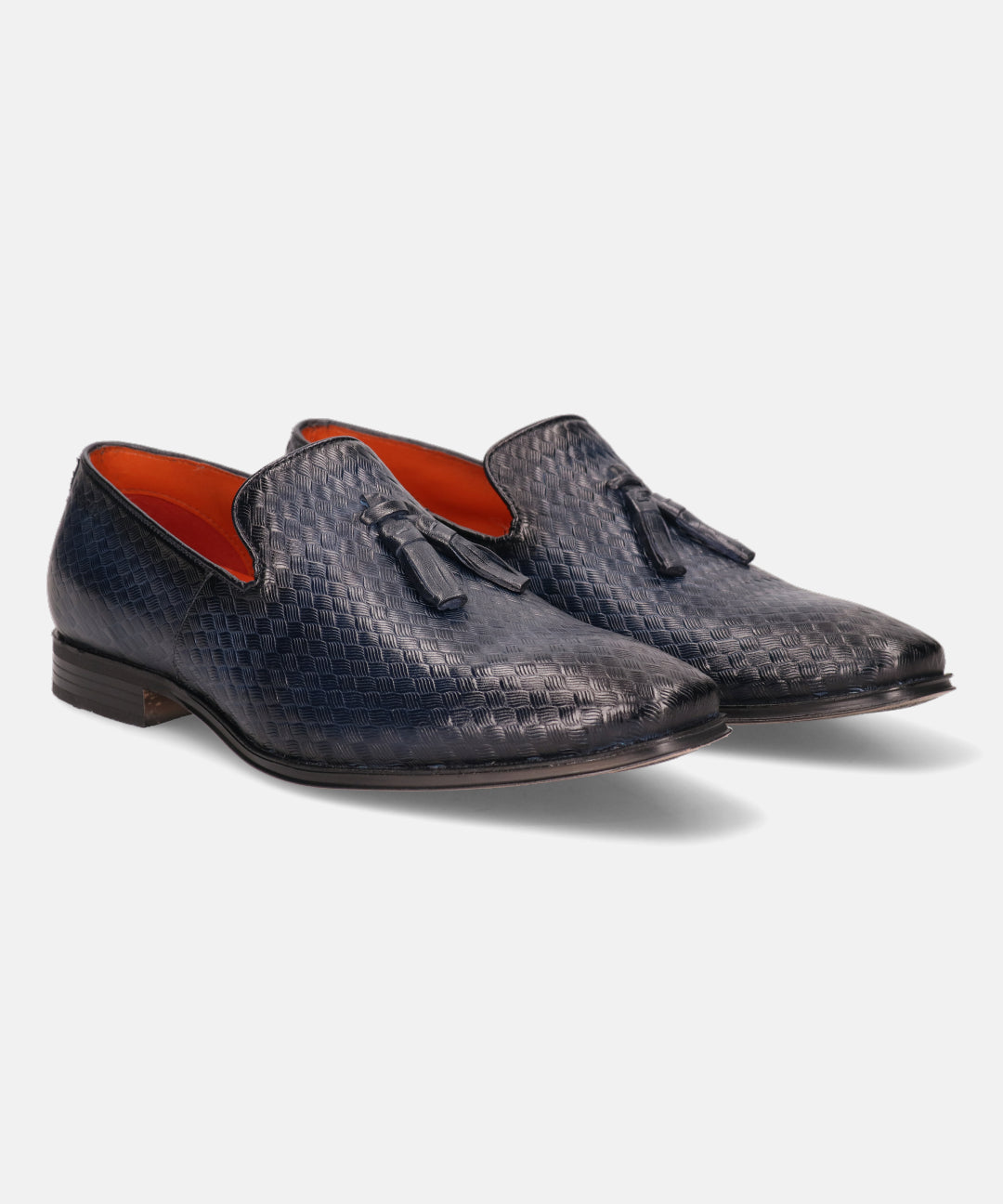 A blue Men's bugatti Tassel Loafers featuring a round toe plain toe, stacked heel. Made from premium genuine leather with a durable high quality synthetic outsole, this slip-on design offers both style and comfort.