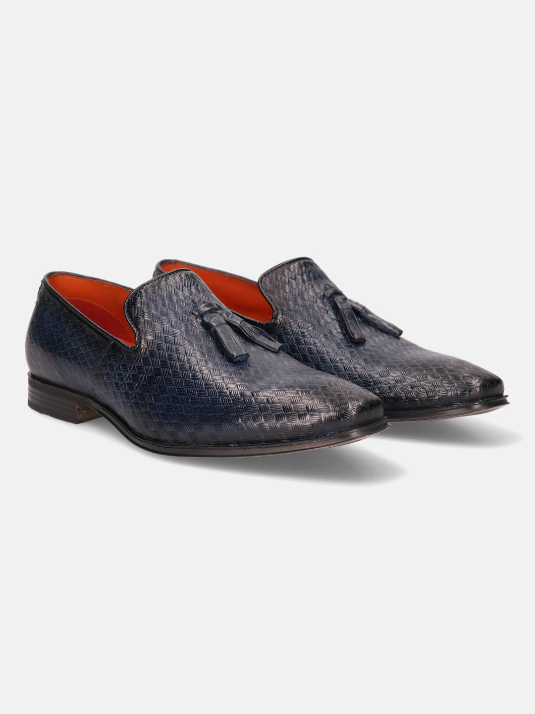 A blue Men's bugatti Tassel Loafers featuring a round toe plain toe, stacked heel. Made from premium genuine leather with a durable high quality synthetic outsole, this slip-on design offers both style and comfort.