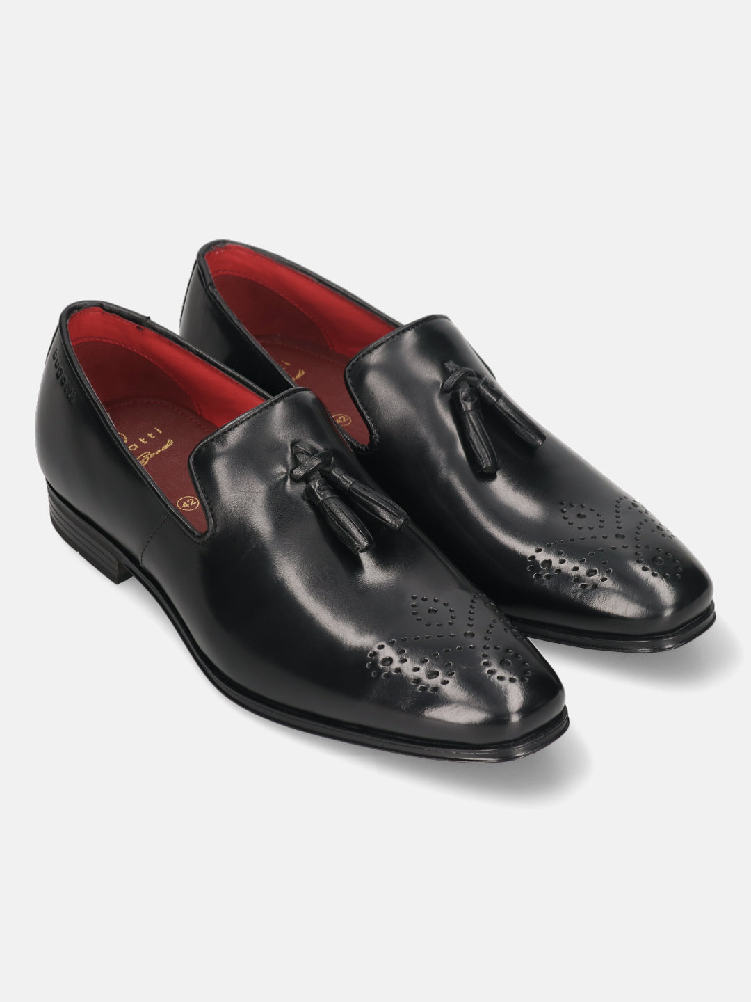 A black Men's bugatti Tassel Loafers featuring a round toe plain toe, moulded  heel. Made from premium genuine leather with a durable high quality synthetic outsole, this slip-on design offers both style and comfort.