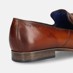 A cognac Men's bugatti Tassel Loafers featuring a round toe plain toe, moulded  heel. Made from premium genuine leather with a durable high quality synthetic outsole, this slip-on design offers both style and comfort.