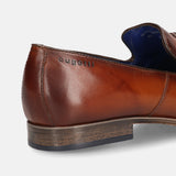 A cognac Men's bugatti Tassel Loafers featuring a round toe plain toe, moulded  heel. Made from premium genuine leather with a durable high quality synthetic outsole, this slip-on design offers both style and comfort.