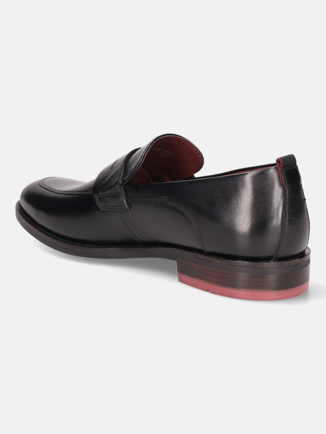 A black Men's bugatti Penny Loafer featuring a round apron toe, moulded  heel. Made from premium genuine leather with a durable tr outsole, this slip-on design offers both style and comfort.