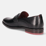 A black Men's bugatti Penny Loafer featuring a round apron toe, moulded  heel. Made from premium genuine leather with a durable tr outsole, this slip-on design offers both style and comfort.