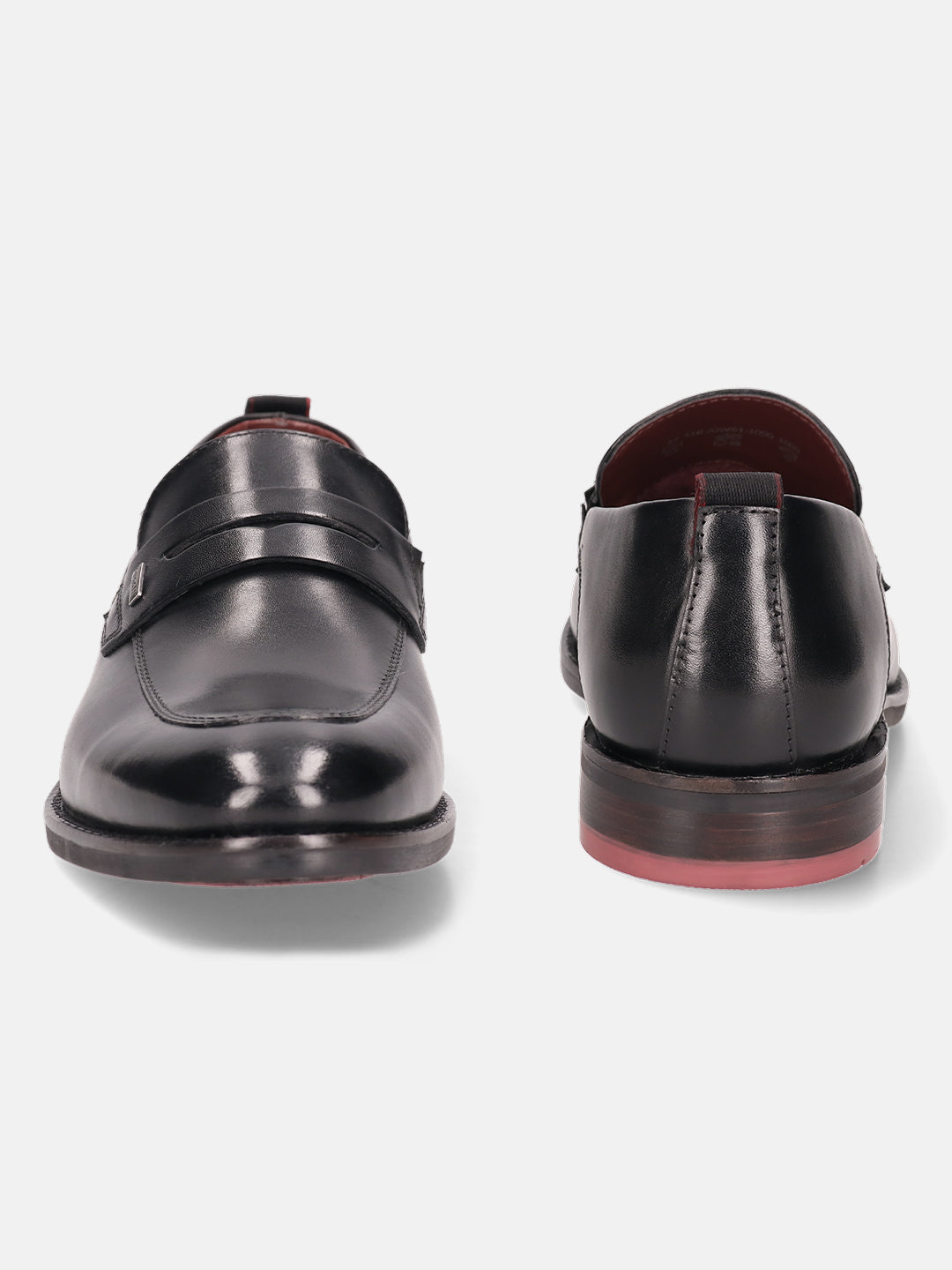 A black Men's bugatti Penny Loafer featuring a round apron toe, moulded  heel. Made from premium genuine leather with a durable tr outsole, this slip-on design offers both style and comfort.