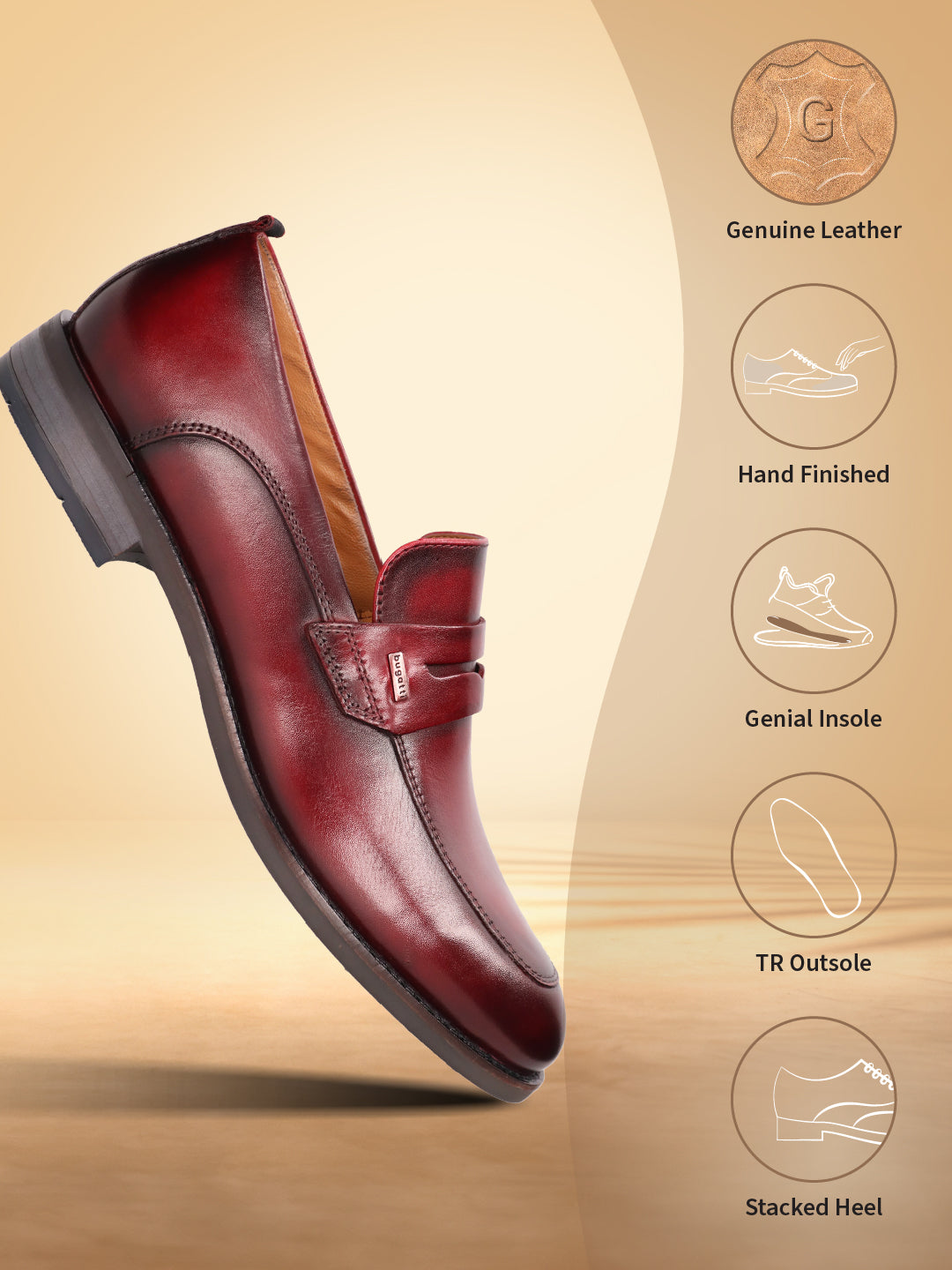 A grey Men's bugatti Penny Loafer featuring a round apron toe, moulded  heel. Made from premium genuine leather with a durable tr outsole, this slip-on design offers both style and comfort.