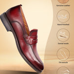 A grey Men's bugatti Penny Loafer featuring a round apron toe, moulded  heel. Made from premium genuine leather with a durable tr outsole, this slip-on design offers both style and comfort.
