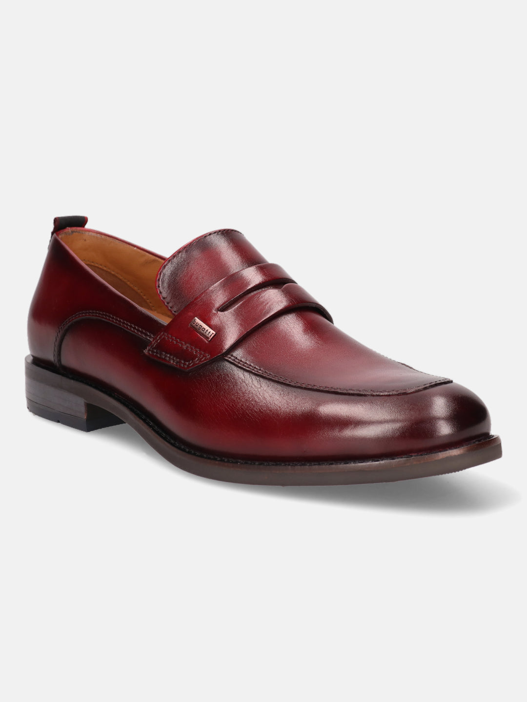 A grey Men's bugatti Penny Loafer featuring a round apron toe, moulded  heel. Made from premium genuine leather with a durable tr outsole, this slip-on design offers both style and comfort.