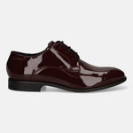 Bordeaux dress shoe of premium leather by bugatti featuring black laces and a glossy finish.