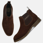 A brown Men's bugatti Chelsea Boots featuring a round toe plain toe, moulded  heel, and a wide fit. Made from premium genuine leather with a durable tr outsole, this elastic design offers both style and comfort.