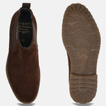 A brown Men's bugatti Chelsea Boots featuring a round toe plain toe, moulded  heel, and a wide fit. Made from premium genuine leather with a durable tr outsole, this elastic design offers both style and comfort.