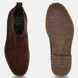 A brown Men's bugatti Chelsea Boots featuring a round toe plain toe, moulded  heel, and a wide fit. Made from premium genuine leather with a durable tr outsole, this elastic design offers both style and comfort.