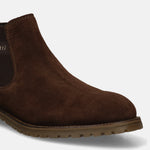 A brown Men's bugatti Chelsea Boots featuring a round toe plain toe, moulded  heel, and a wide fit. Made from premium genuine leather with a durable tr outsole, this elastic design offers both style and comfort.