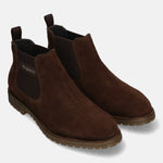 A brown Men's bugatti Chelsea Boots featuring a round toe plain toe, moulded  heel, and a wide fit. Made from premium genuine leather with a durable tr outsole, this elastic design offers both style and comfort.