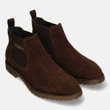 A brown Men's bugatti Chelsea Boots featuring a round toe plain toe, moulded  heel, and a wide fit. Made from premium genuine leather with a durable tr outsole, this elastic design offers both style and comfort.