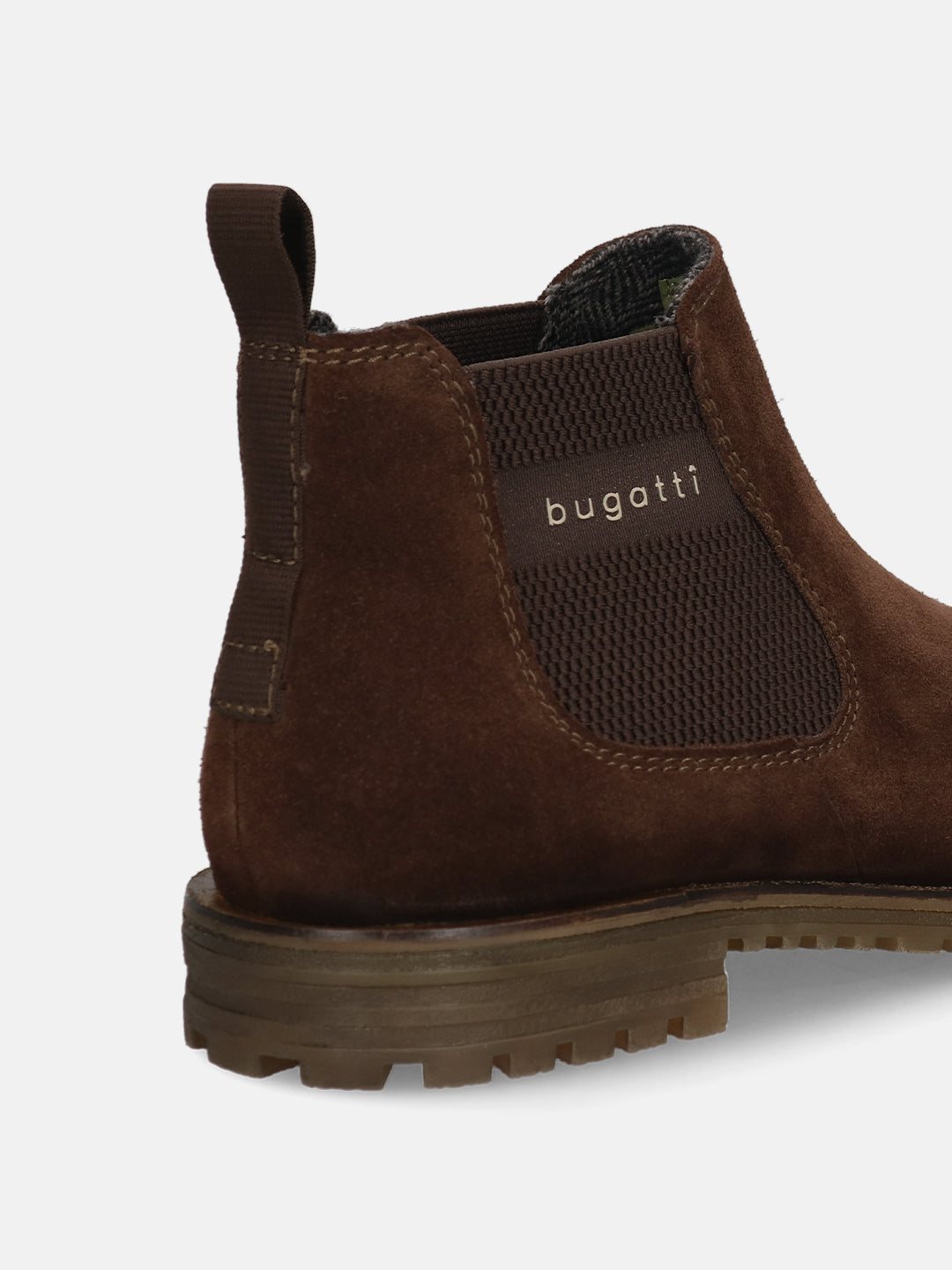 A brown Men's bugatti Chelsea Boots featuring a round toe plain toe, moulded  heel, and a wide fit. Made from premium genuine leather with a durable tr outsole, this elastic design offers both style and comfort.