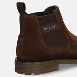 A brown Men's bugatti Chelsea Boots featuring a round toe plain toe, moulded  heel, and a wide fit. Made from premium genuine leather with a durable tr outsole, this elastic design offers both style and comfort.