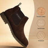 A brown Men's bugatti Chelsea Boots featuring a round toe plain toe, moulded  heel, and a wide fit. Made from premium genuine leather with a durable tr outsole, this elastic design offers both style and comfort.