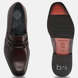 A grey Men's bugatti Bit Loafer featuring a round toe apron toe, stacked heel. Made from premium genuine leather with a durable leather outsole, this slip-on design offers both style and comfort.