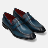 Blue leather slip-on formal shoes by bugatti, featuring a comfortable construction and dark accents.