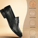 Dark green premium leather penny loafer by bugatti, featuring a textured strap.