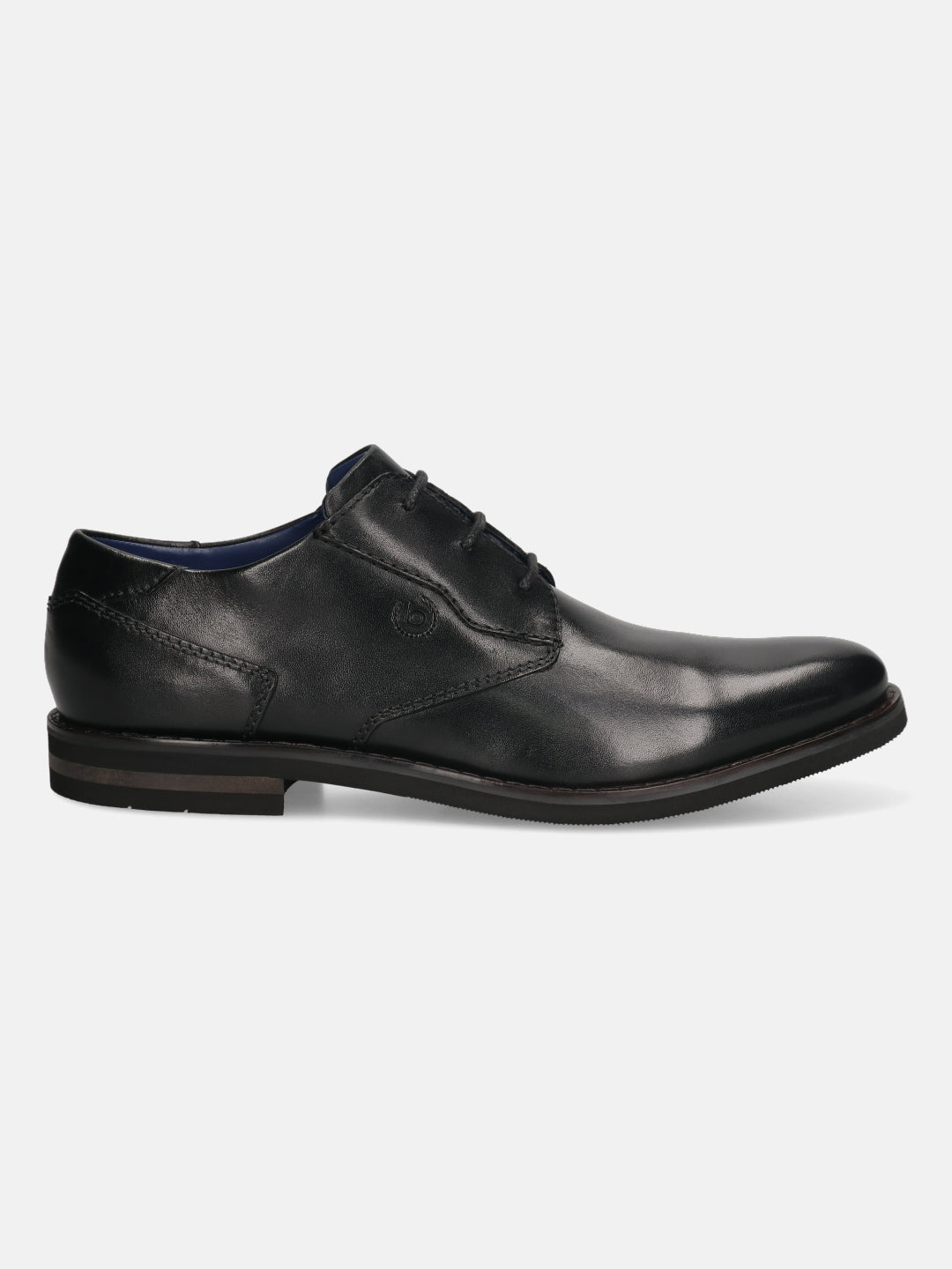 A black Men's bugatti Derby featuring a round toe plain toe, stacked heel. Made from premium genuine leather with a durable eva outsole, this laces design offers both style and comfort.