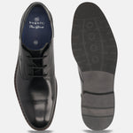 A black Men's bugatti Derby featuring a round toe plain toe, stacked heel. Made from premium genuine leather with a durable eva outsole, this laces design offers both style and comfort.