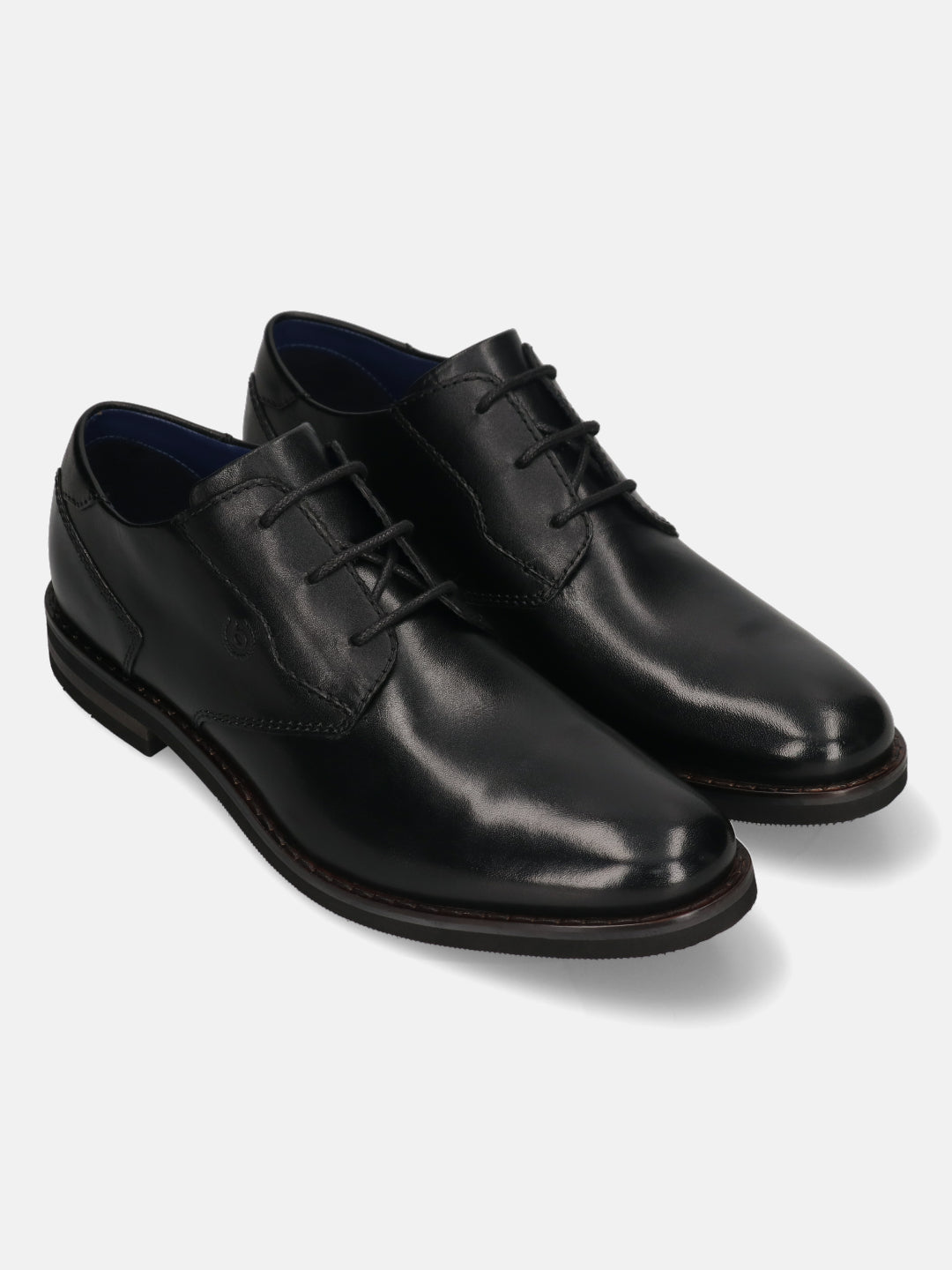 A black Men's bugatti Derby featuring a round toe plain toe, stacked heel. Made from premium genuine leather with a durable eva outsole, this laces design offers both style and comfort.