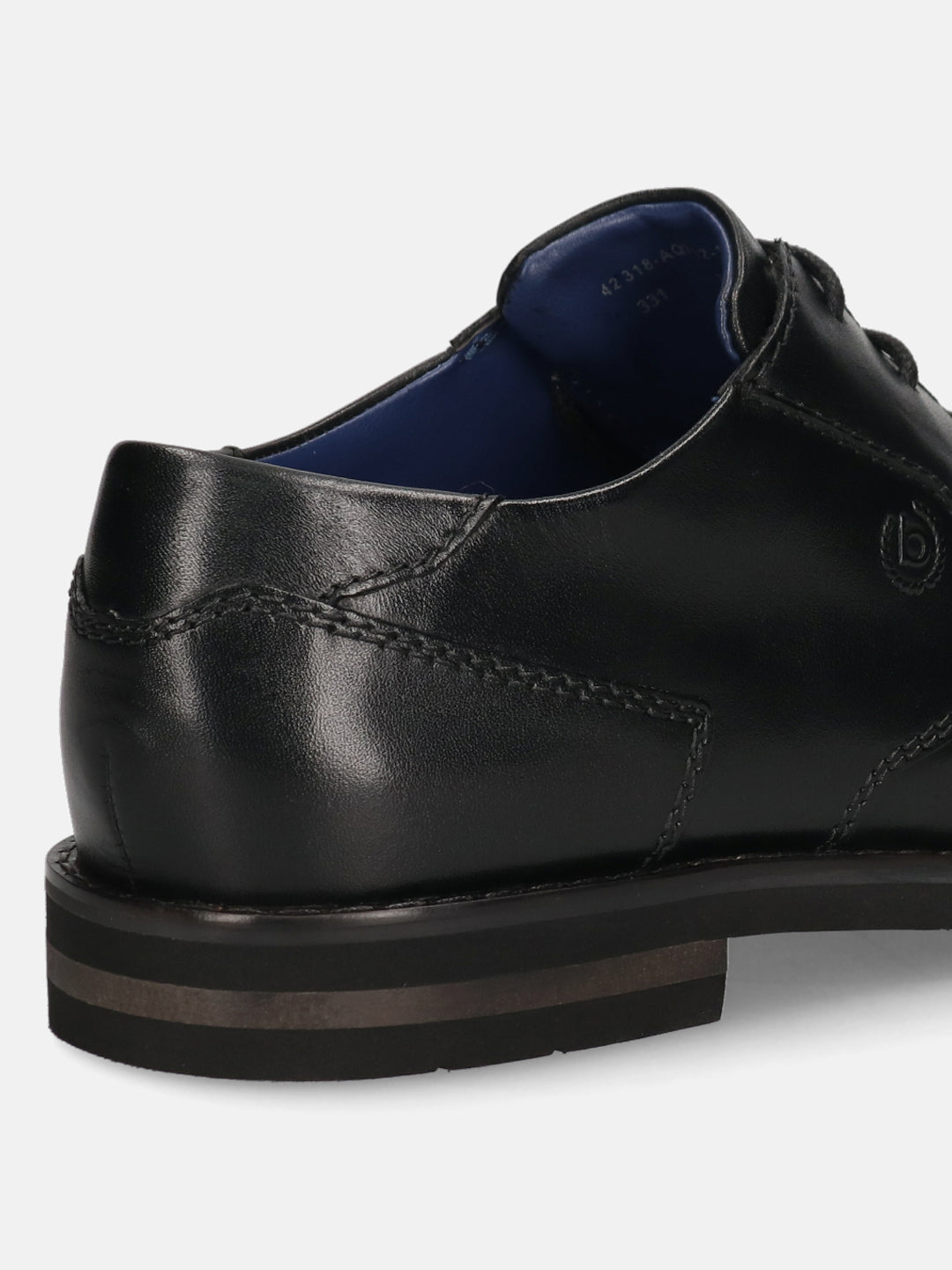 A black Men's bugatti Derby featuring a round toe plain toe, stacked heel. Made from premium genuine leather with a durable eva outsole, this laces design offers both style and comfort.