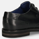 A black Men's bugatti Derby featuring a round toe plain toe, stacked heel. Made from premium genuine leather with a durable eva outsole, this laces design offers both style and comfort.