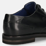 A black Men's bugatti Derby featuring a round toe plain toe, stacked heel. Made from premium genuine leather with a durable eva outsole, this laces design offers both style and comfort.