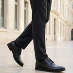 bugatti Laci Light Black premium leather derby shoes with matching trousers and black socks.