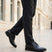 bugatti Laci Light Black premium leather derby shoes with matching trousers and black socks.