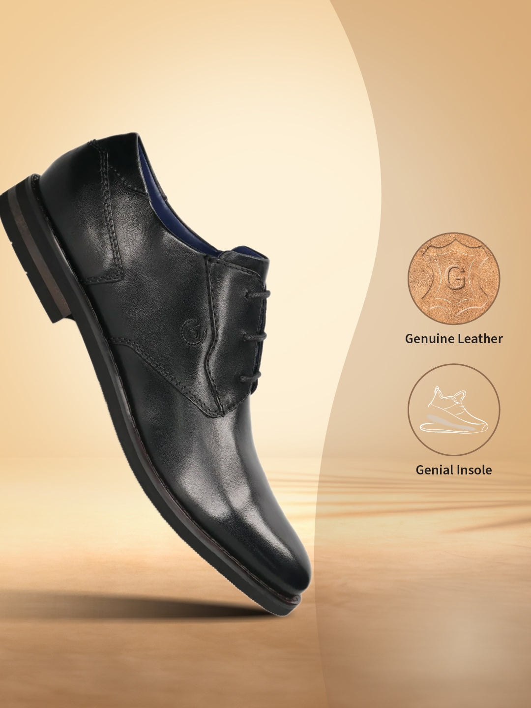 A black Men's bugatti Derby featuring a round toe plain toe, stacked heel. Made from premium genuine leather with a durable eva outsole, this laces design offers both style and comfort.