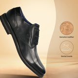 A black Men's bugatti Derby featuring a round toe plain toe, stacked heel. Made from premium genuine leather with a durable eva outsole, this laces design offers both style and comfort.