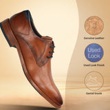 A cognac Men's bugatti Derby featuring a pointed toe plain toe, stacked heel. Made from premium genuine leather with a durable leather outsole, this laces design offers both style and comfort.