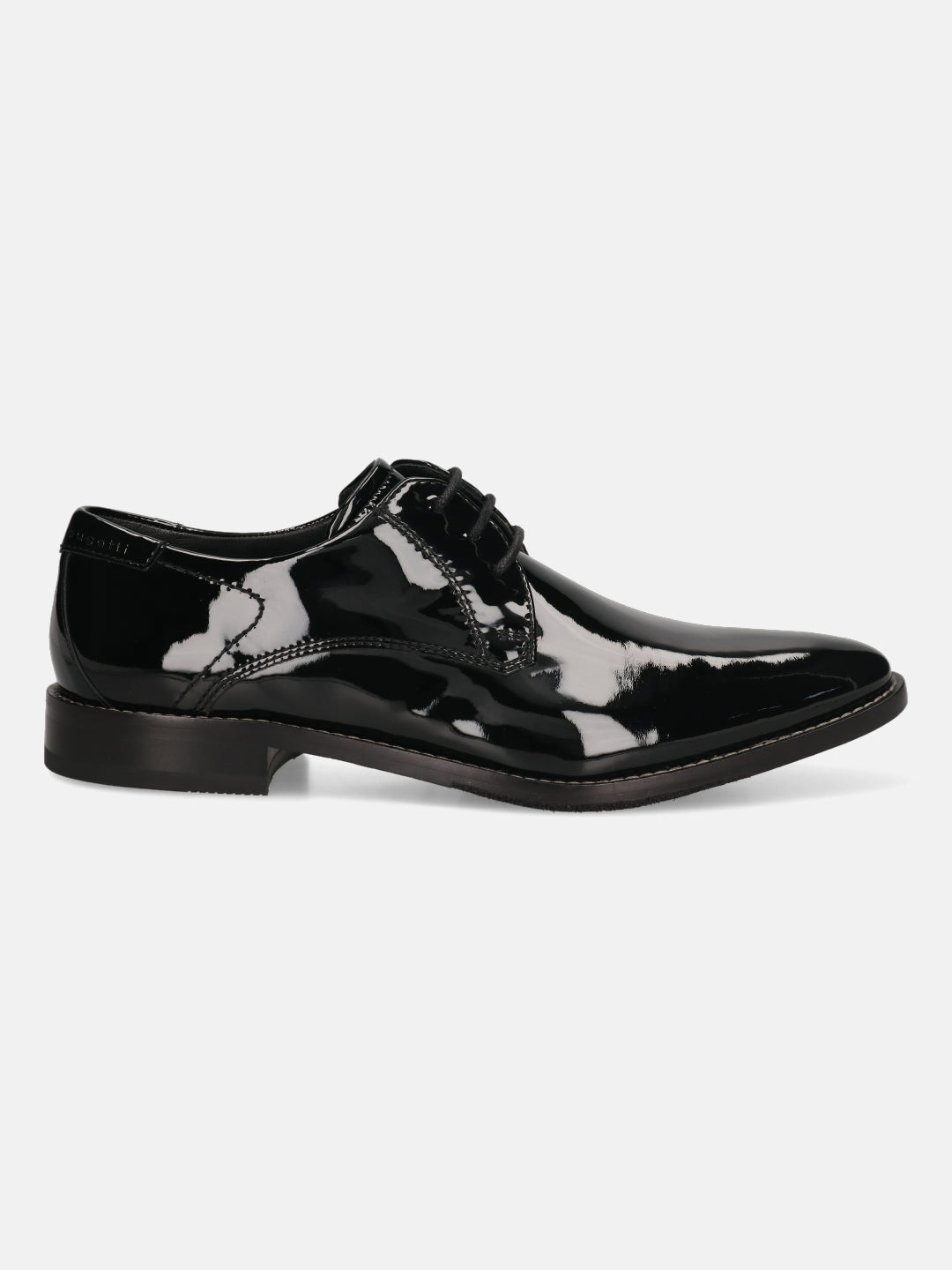 A black Men's bugatti Derby featuring a pointed toe plain toe, stacked heel. Made from premium genuine leather with a durable leather outsole, this laces design offers both style and comfort.
