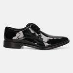 A black Men's bugatti Derby featuring a pointed toe plain toe, stacked heel. Made from premium genuine leather with a durable leather outsole, this laces design offers both style and comfort.