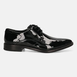 A black Men's bugatti Derby featuring a pointed toe plain toe, stacked heel. Made from premium genuine leather with a durable leather outsole, this laces design offers both style and comfort.