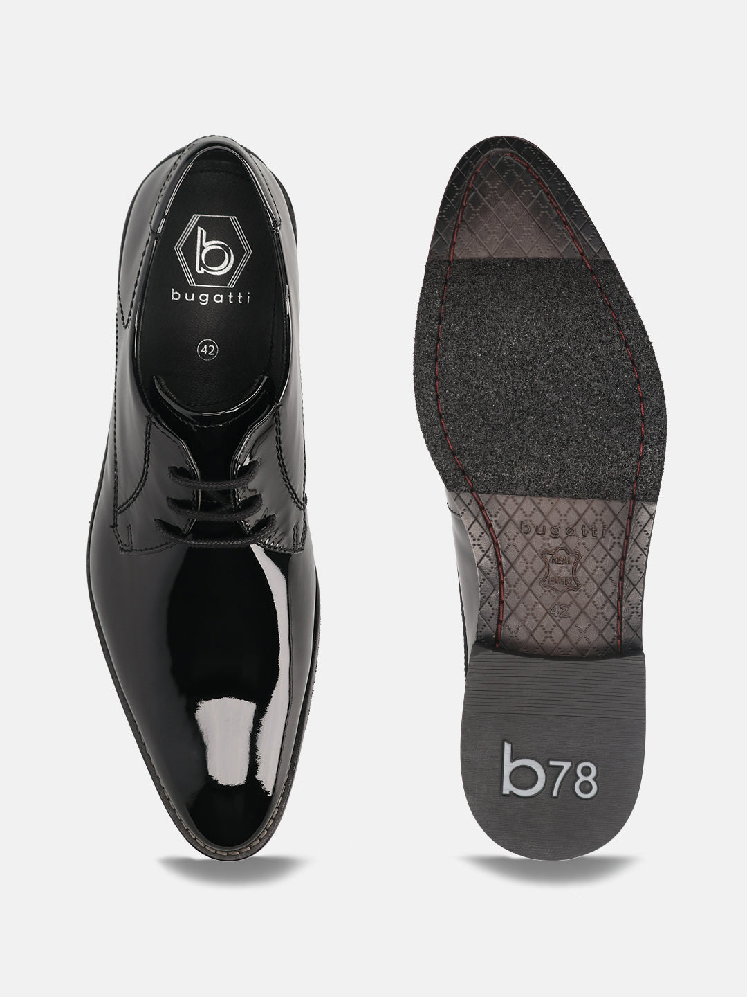 A black Men's bugatti Derby featuring a pointed toe plain toe, stacked heel. Made from premium genuine leather with a durable leather outsole, this laces design offers both style and comfort.