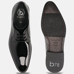 A black Men's bugatti Derby featuring a pointed toe plain toe, stacked heel. Made from premium genuine leather with a durable leather outsole, this laces design offers both style and comfort.
