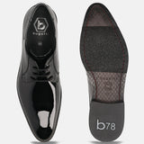 A black Men's bugatti Derby featuring a pointed toe plain toe, stacked heel. Made from premium genuine leather with a durable leather outsole, this laces design offers both style and comfort.