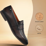 Bugatti Tryst dark brown premium leather penny loafer shoe.