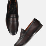 Dark brown leather penny loafers by bugatti, presented on a white background.