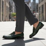 Bugatti Sula Revo Light Dark Green Premium Leather Comfort Slip-On Formal