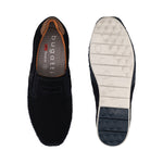 Bugatti Spartan dark blue leather sneakers, shown from above displaying the textured upper and patterned sole.