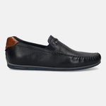 Men's Bugatti casual blue leather shoes with a square toe and apron toe , a tpr outsole.